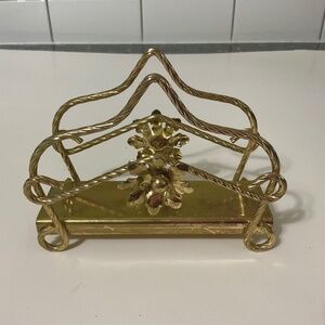 VTG Gold Metal With Flower Napkin Letter Holder